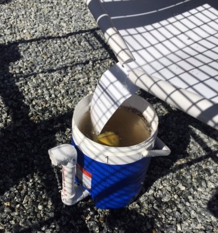 water collection vessel featuring a floating pear to test for Phytophthora